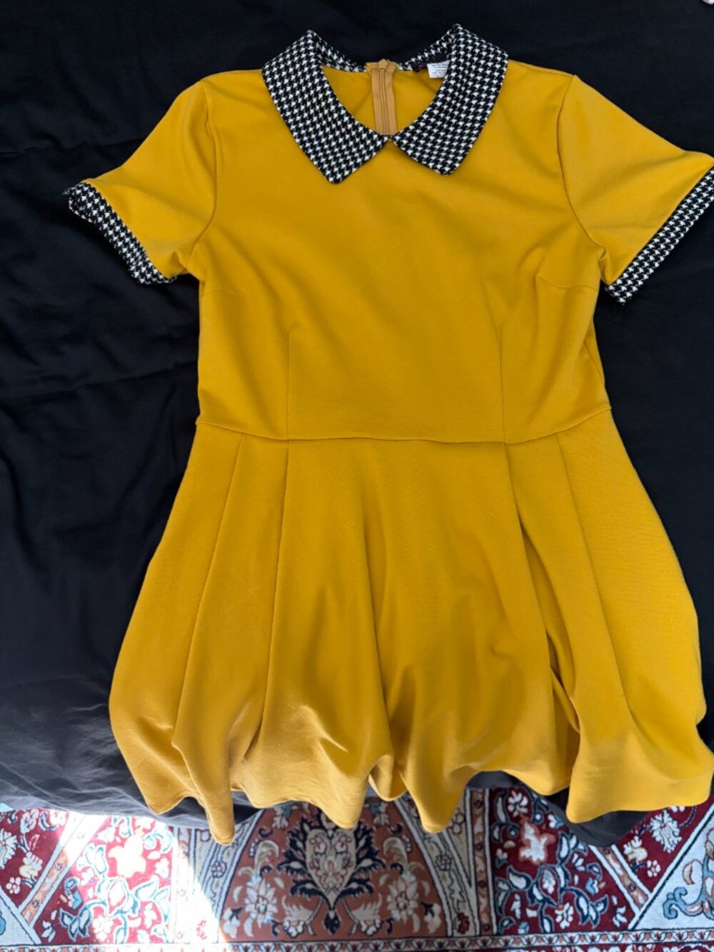 1950s Smak Parlour M Retro Rockabilly Modcloth Dress, Mustard/Houndstooth Collar - Picture 3 of 6